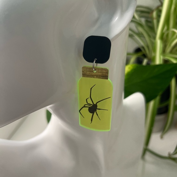 Neon Jar with Spooky Spider Emo Earrings - Goth Spider Earrings - Picture 8 of 15